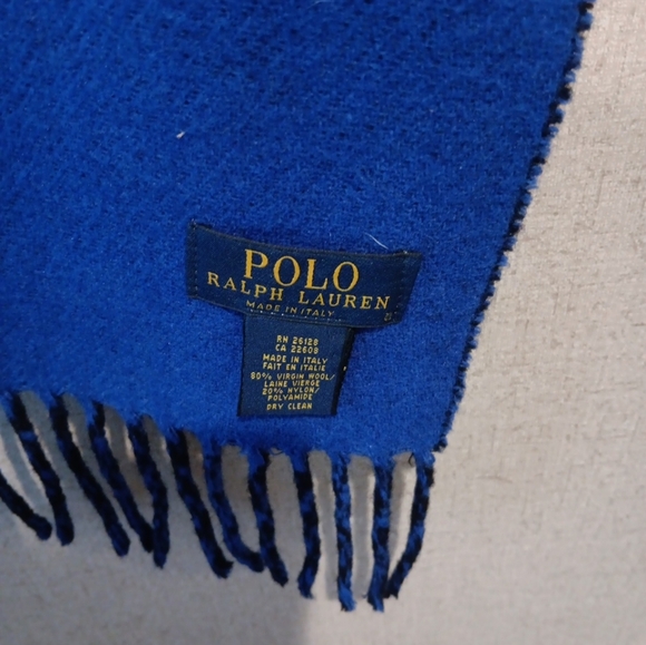 Polo Ralph Lauren Mens Blue Merino Italy Wool Scarf - Picture 3 of 5